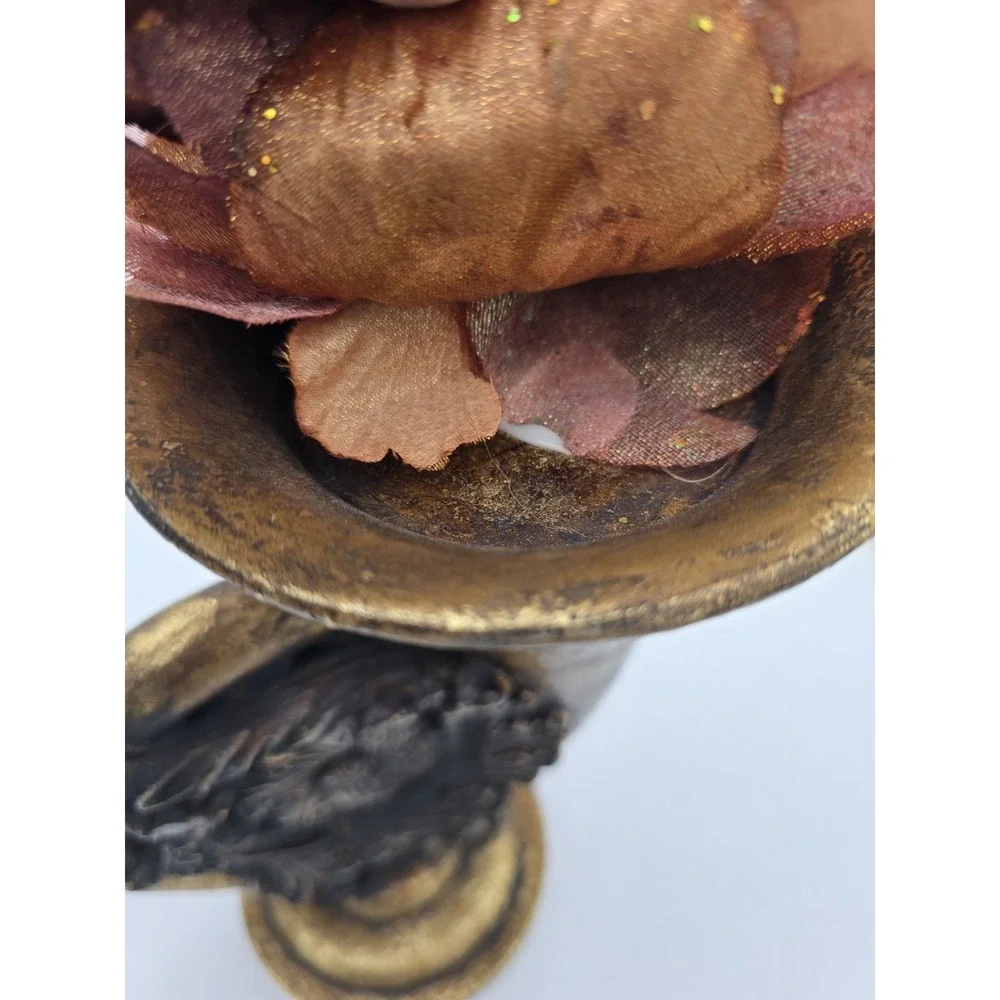 Gold Color French‎ Horn Faux Flower Vases Table Decor Set Of 2